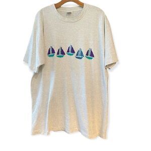 Fruit of the Loom Left Coast Single Stitch XL 1988 Gray Sailboat Cotton T-shirt